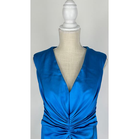 Tadashi Collection Womens Blue Sheath Dress V Neck Size Medium Sleeveless Formal - Picture 2 of 11